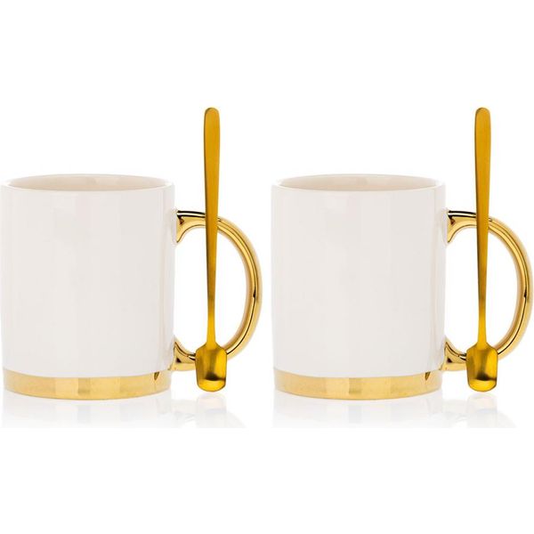 Howhomely | Set Di Tazze Da Caffè - Lana - 300 Ml - Bianco Con Bordo Dorato - Elegante E Resistente - Tazza Da Caffè-image