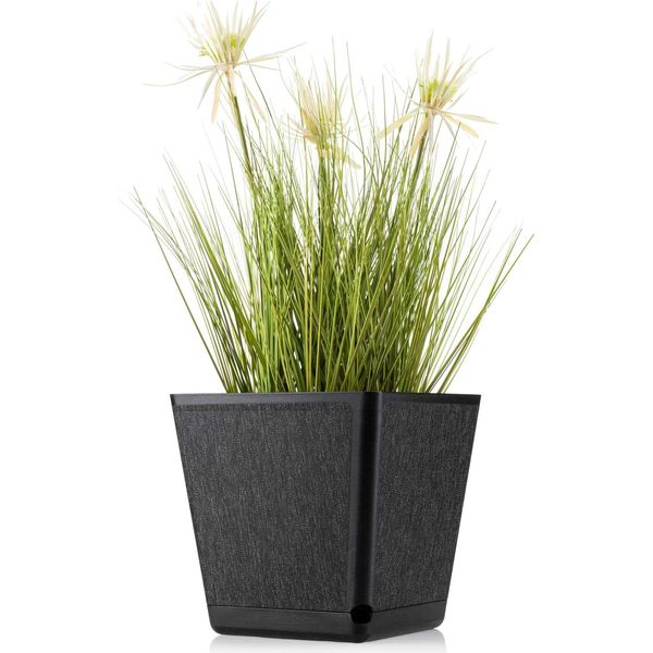 Howhomely | Fioriera Pilea Texelle, Nera - 24 X 24 Cm - Vasi Da Fiori, Design Moderno, Con Misuratore Di Umidità-image