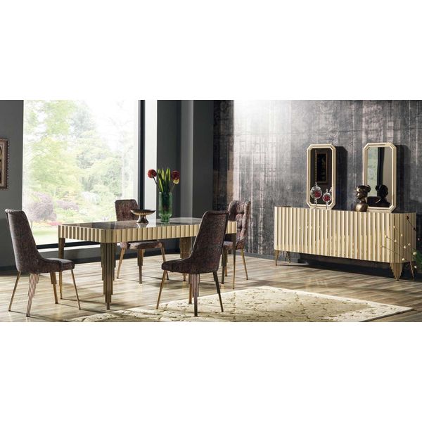 Set Tavolo Da Pranzo 4х Sedie Credenza 2X Specchio 8Pcs Sala Da Pranzo Gruppo Tavolo-image