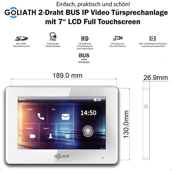 Videocitofono Ip Goliath: 7 Pollici 1 Monitor, Rfid, Antracite, Telecamera Wifi : Scatola Da Incasso: 10 Pollici In Bianco : 4 Connessioni Poe Via:: 4 Poe Selezione Monitor: 10 Pollici In Bianco Scatola Di Montaggio Per Campanelli: Scatola Da Incasso-image