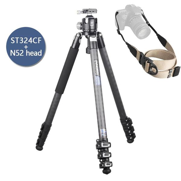 Treppiede Per Fotocamera In Fibra Di Carbonio, Capacità Di Carico 30 Kg, Altezza Estesa 158 Cm, Aggiungere Testa ST324CF N52-image