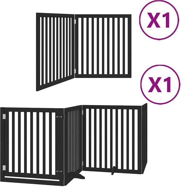 Vidaxl Cancelletto Per Cani 6 Pezzi Con Porta Pieghevole Nero 480 Cm In Legno Di Pioppo-image