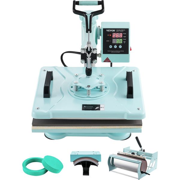 Pressa Termica Vevor, 12 X 15 Pollici, Macchina Per Il Trasferimento Di Calore 5 In 1 Con Pressa A Tamburo Da 30 Once, Pressa Per Magliette Con Rotazione A 360°, Controllo Digitale Di Precisione, Per Magliette/Tazze/Cappelli/Piatti, Verde-image