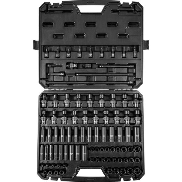 Vevor Set Di Chiavi A Bussola Professionali In Acciaio Legato Al Cr-Mo Set Di Chiavi A Bussola Da 90 Pezzi Profondità 6-19 Mm Avvitatore A Impulsi, Hrc 42-48 Chiave A Bussola Incl. Valigetta Portautensili, Estrattore Di Viti Metriche-image
