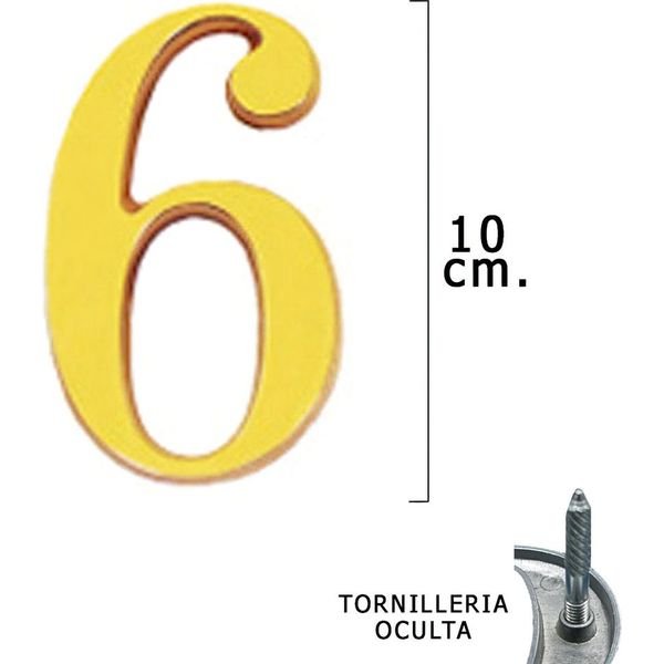 Numero "6"" Wolfpack In Ottone 10 Cm + Viti, Blister Con 1 Pezzo"-image