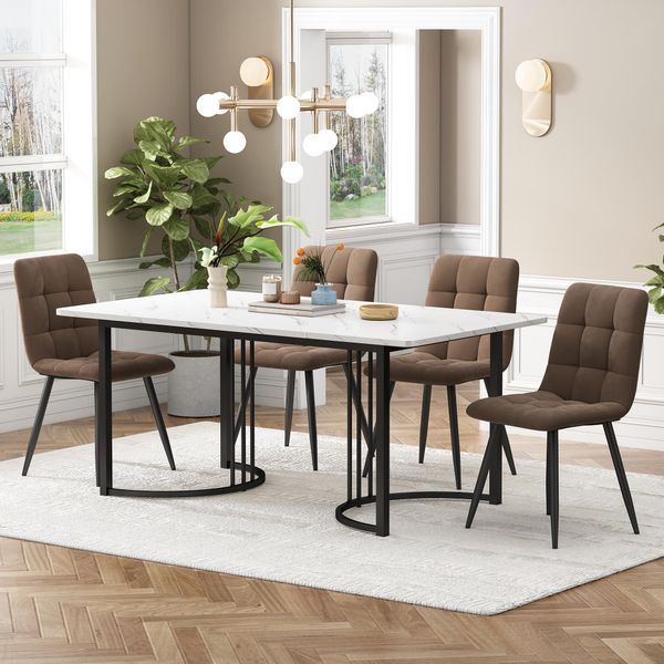 Gruppo Da Pranzo Flieks Tavolo Da Pranzo Con 4 Sedie Da Pranzo, Set Tavolo Da Cucina 5 Pezzi, Tavolo Da Cucina Con 4 Sedie Da Pranzo, Sedia Con Rivestimento In Velluto, Marrone Nero-image