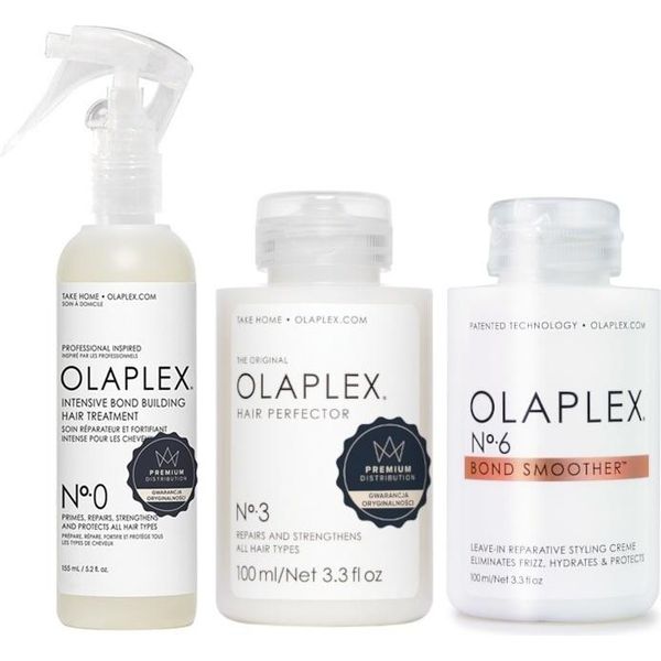 Olaplex No.0 Trattamento Intensivo Per Capelli Legati 155Ml + Olaplex Perfezionatore Per Capelli No.3 100Ml + Olaplex Lisciatore Legato No.6 100Ml-image