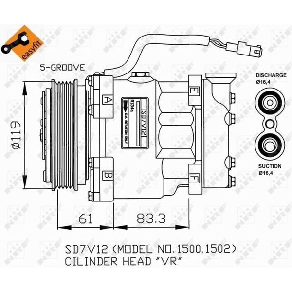 Nrf 32219G - Compressore Aria Condizionata Oe 6453GC Per Berlingo, Saxo, Xsara, 106 Ii, 206 (2A/C), 306, Partner (5, G)-image