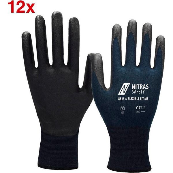 12X Nitras Safety 8815-10 Guanti Da Lavoro Unisex 8815 Flexible Fit Mf Blu Taglia 10, 12 Paia-image