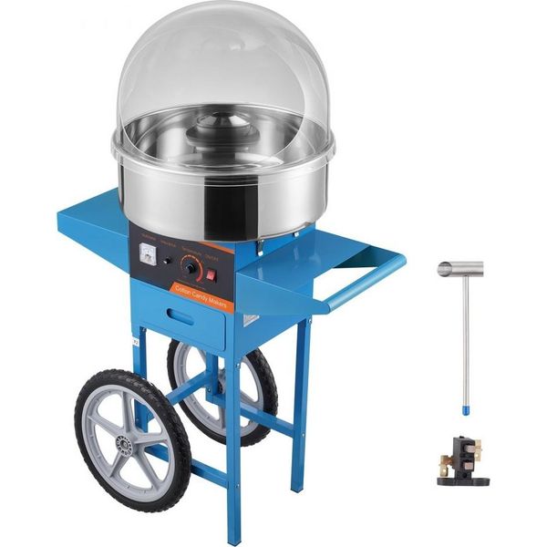 Macchina Per Zucchero Filato Elettrica Con Carrello - 1000 W Commerciali - Incluso Coperchio, Ciotola In Acciaio Inox, Paletta Per Lo Zucchero E Cassetto - Ideale Per Feste Di Compleanno Per Bambini E Feste Di Famiglia - Blu-image