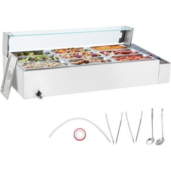 Scaldavivande - Contenitore Gastronorm 9X5Qt - Scaldavivande Per Buffet Con Coperchio In Vetro - Ideale Per Eventi E Celebrazioni-image