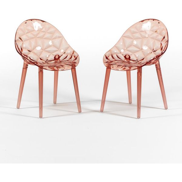 Set Di 2 Sedie In Policarbonato Trasparente Con Effetto Diamante, Dal Design Moderno Ed Elegante, Robuste E Impilabili, Ideali Per Cucina, Sala Da Pranzo, Ufficio O Bar - Diamante - Rosa Corallo-image