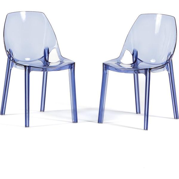 Set Di 2 Sedie In Policarbonato Trasparente, Dal Design Moderno Ed Elegante, Robuste E Impilabili, Ideali Per Cucina, Sala Da Pranzo, Ufficio, Bar E Ristorante - Luce - Blu-image