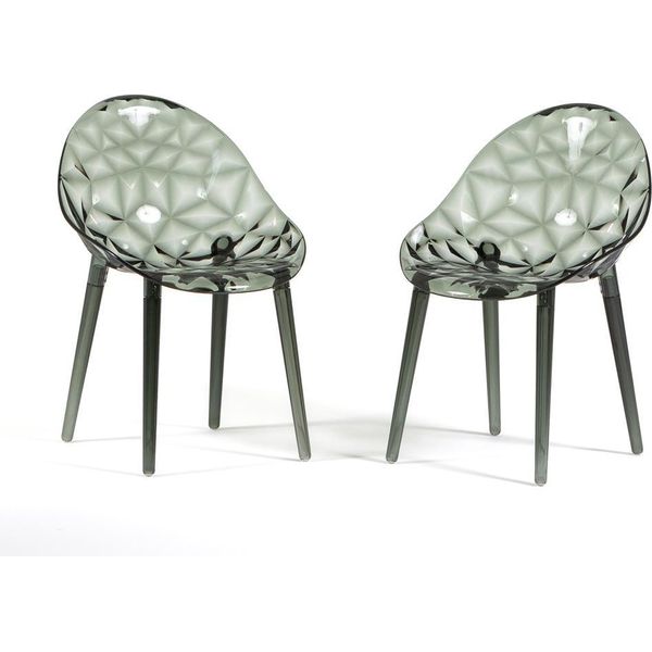 Set Di 2 Sedie In Policarbonato Trasparente Con Effetto Diamante, Dal Design Moderno Ed Elegante, Robuste E Impilabili, Ideali Per Cucina, Sala Da Pranzo, Ufficio O Bar - Diamante - Fumè-image
