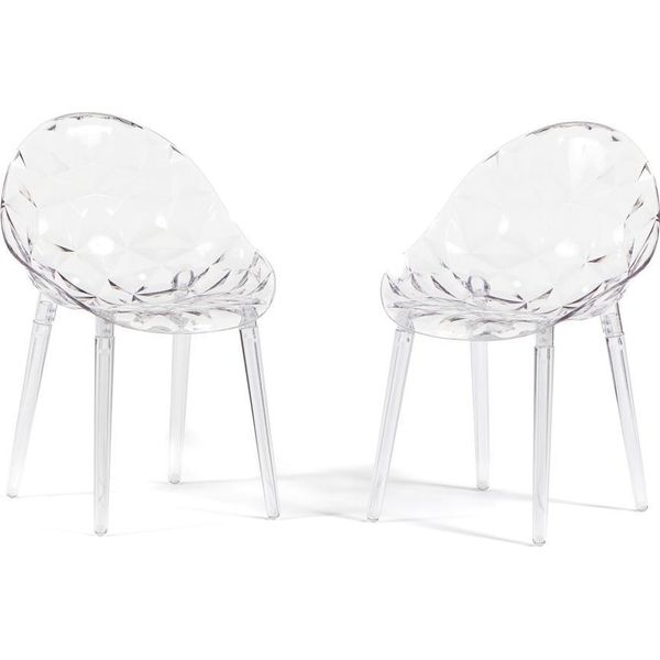 Set Di 2 Sedie Trasparenti In Policarbonato Con Effetto Diamante, Dal Design Moderno Ed Elegante, Robuste E Impilabili, Ideali Per Cucina, Sala Da Pranzo, Ufficio O Bar - Diamante - Transparente-image