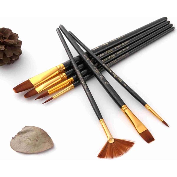 Set Di Pennelli, 7 Pezzi, Set Di Pennelli Per Acquerello In Nylon, Materiale Artistico Per Studenti, Per Acquerello, Olio, Guazzo, Pittura Acrilica, Corpo, Gel (Nero)-image