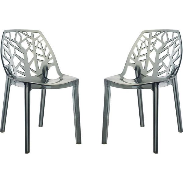 Set Di 2 Sedie In Policarbonato Trasparente Dal Design Moderno E Ispirato Alla Natura, Robuste E Impilabili, Ideali Per Cucina, Sala Da Pranzo, Ufficio, Bar E Ristorante - Zelda - Fumè-image