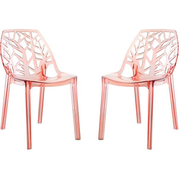 Set Di 2 Sedie In Policarbonato Trasparente Dal Design Moderno E Ispirato Alla Natura, Robuste E Impilabili, Ideali Per Cucina, Sala Da Pranzo, Ufficio, Bar E Ristorante - Zelda - Rosa Corallo-image