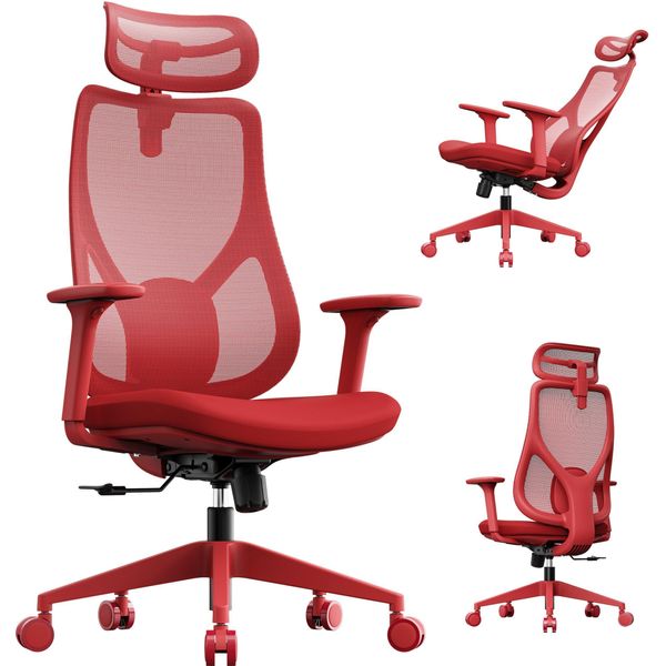 Sedia Da Ufficio Ergonomica Sense7 Moyo - Rossa, In Rete Traspirante, Braccioli 3D Regolabili, Poggiatesta E Supporto Lombare, Ideale Per L'ufficio E La Casa-image