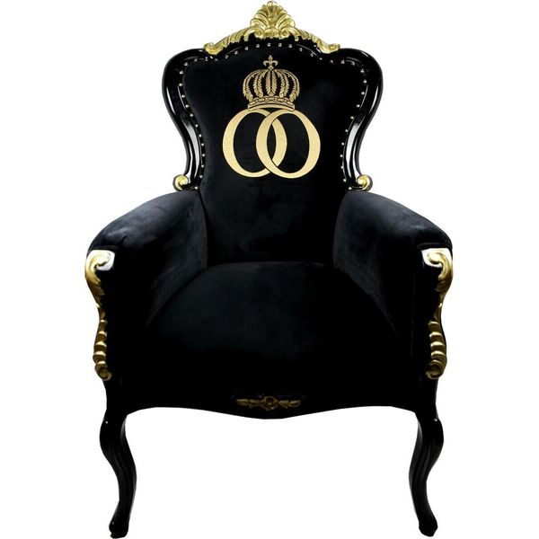PompööS By Casa Padrino Luxury Baroque Armchair Bergere Black / Gold With Gold Crown - Poltrona Barocca PompööS Disegnata Da Harald GlööCkler-image