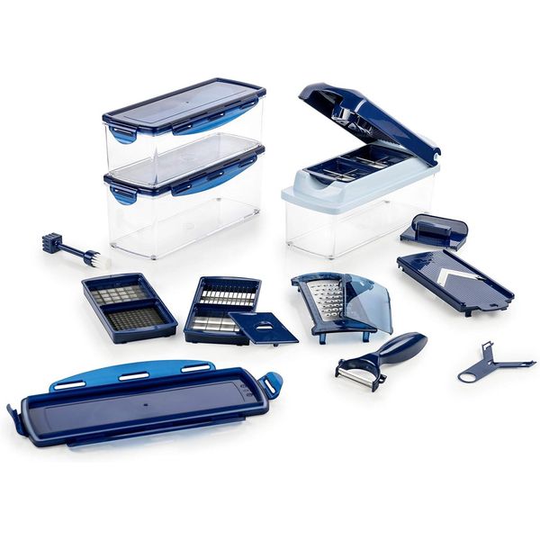 Genius Nicer Dicer Plus (18 Pezzi) In Blu Zaffiro - Affetta Frutta Affetta Cipolle Affetta Patatine Affetta Pomodori Affetta Verdure-image