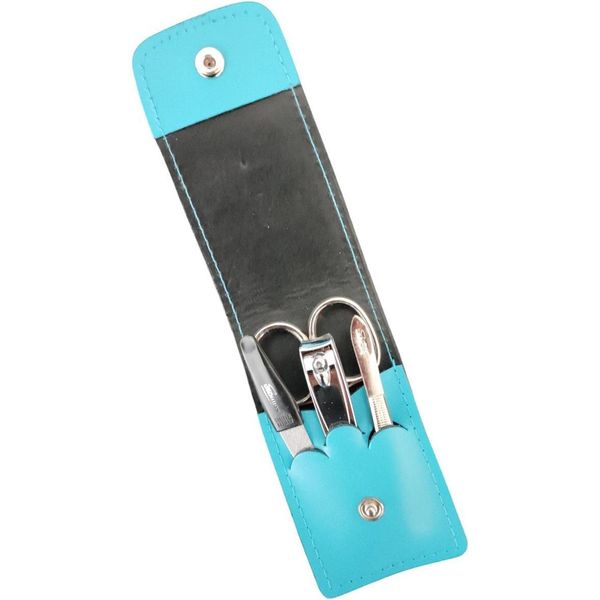 Set Manicure 4 Pezzi Solingen* Con Custodia In Vera Pelle, Forbici Per Unghie, Lima, Pinzette Turchesi-image