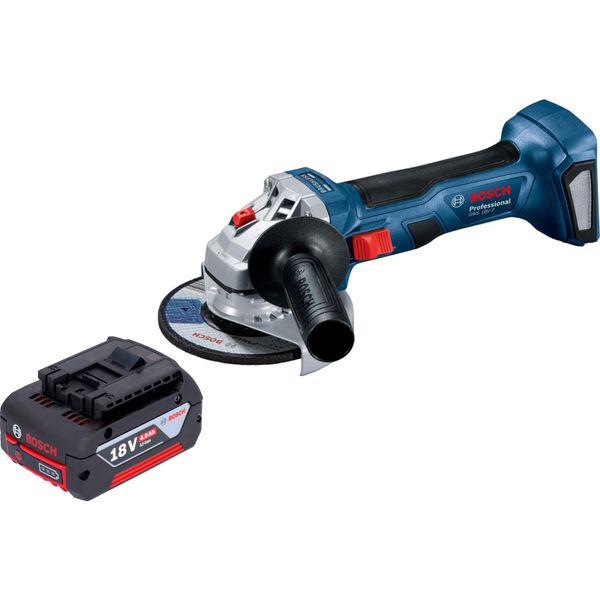 Bosch Gws 18V-7 Smerigliatrice Angolare Professionale A Batteria 18 V 115 Mm Senza Spazzole + 1X Batteria Ricaricabile 4,0 Ah - Senza Caricabatterie-image