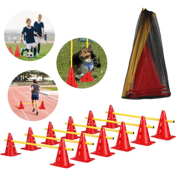 Clanmacy Set Di 6 Ostacoli Sportivi Con 12 Coni + 6 Barre Per Ostacoli Di Agilità Set Di Ostacoli Per Bambini/Cani/Sport Di Squadra/Calcio-image