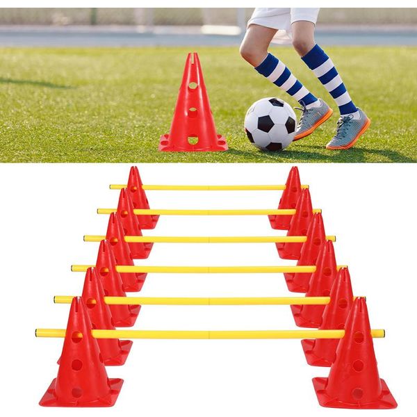 Set Di 6 Ostacoli Jopassy, Per L'allenamento Della Coordinazione, Ostacoli In Plastica Rossa Regolabili In Altezza Con 12 Coni-image