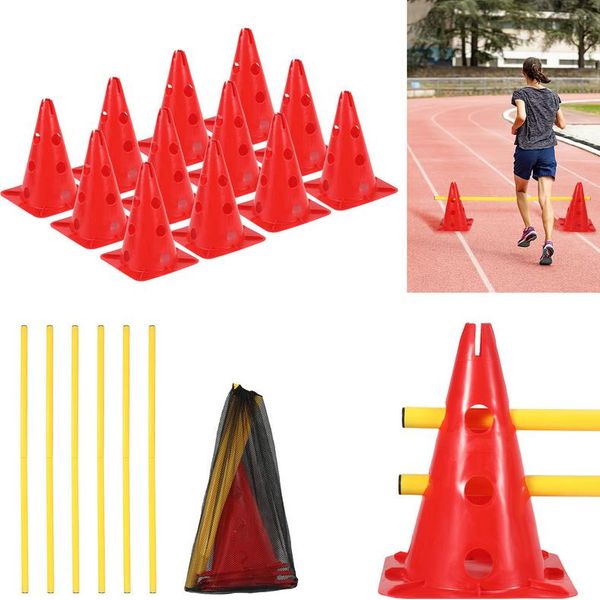 Jayseuw 6 Ostacoli Sportivi Con 12 Coni + 6 Barre Ostacoli Di Agilità Set Di Ostacoli Per Bambini/Cani/Squadre Sportive/Calcio-image