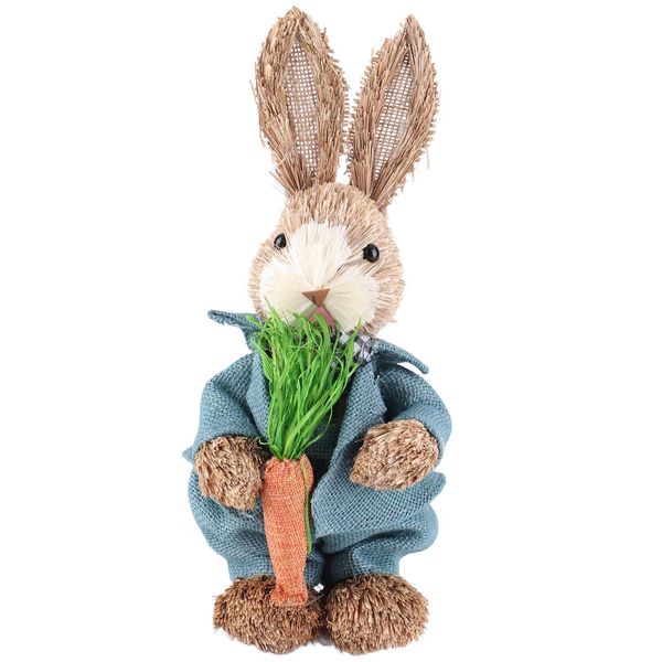 Decorazione Coniglietto Pasquale, Colori Rustici E Naturali, Per La Decorazione Della Casa E Della Tavola Di Pasqua (36 Cm, Manto Grigio Con Carota)-image