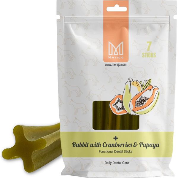 Snack Dentale Per Cani Mersjo Dental Sticks - Coniglio Papaia & Mirtillo Rosso (7 Sticks)-image
