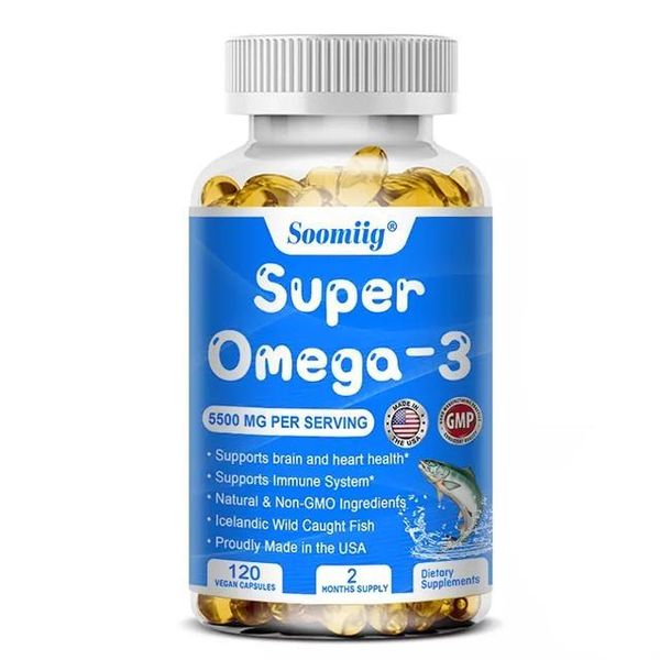 Omega 3 Olio Di Pesce 5500Mg (120 Capsule) Integratore Alimentare, Cervello, Memoria, Cuore, Sistema Immunitario, Occhi, Funzione Cognitiva-image