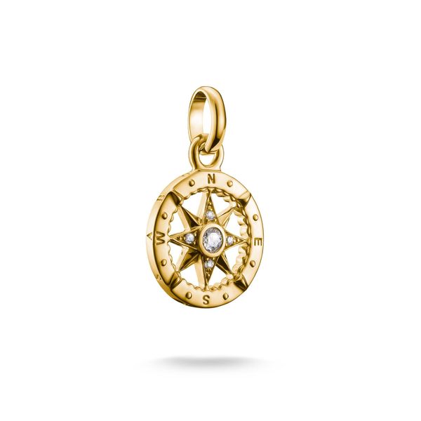 Charm-EinhäNger Thomas Sabo "Charm Kompass Vergoldet - Connect", Gold (Gelbgoldfarben, Kristallweiß, Kristallweiß), Charms, Damen, Silber 925 (Recycelt), Mit Zirkonia (Synth.)-image