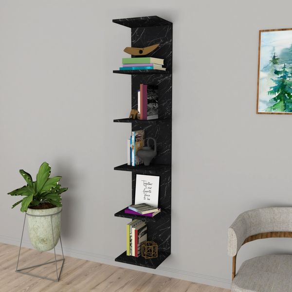 Scaffale Da Parete 'Surahammar' 180 X 35 X 32 Cm Scaffale Decorativo Con 6 Ripiani Effetto Marmo, Nero-image