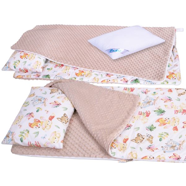 Sacco A Pelo Per Bambini Per L'asilo, Biancheria Da Letto Per Bambini Bobo In Cotone/Minky, 120X60 Cm - Animali Da Favola-image