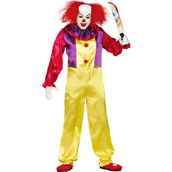 Clown Halloween Horror Colorato Spaventoso Divertimento Costume Spaventoso Malvagio Psycho, Taglia: 48 - 50 (M) Colore: Giallo-image