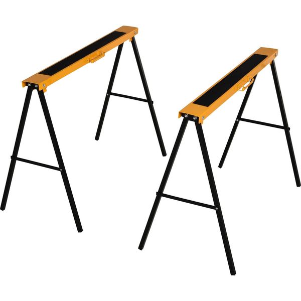 Homcom Cavalletto Da Lavoro, Cavalletto, Cavalletto, Pieghevole, Antiscivolo, Acciaio, Arancione, Nero, 99,5 X 50 X 78 Cm, Portata 125 Kg-image