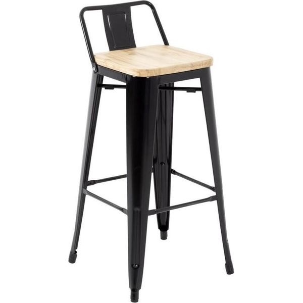 Sedia Alta Da Bar Bolero Bistro Con Sedile In Legno Nero (4 Pezzi)-image
