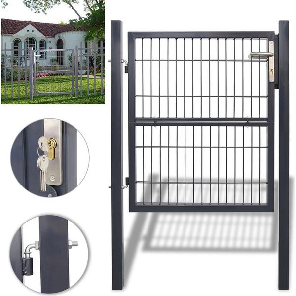Cancello Da Giardino Jiubiaz In Acciaio Zincato, Porta Da Giardino 120 × 100 Cm, Cancello Da Giardino, Cancello Per Recinzione Con Serratura, Maniglia E Chiave, Antracite, Porta Da Giardino Porta Carrabile-image