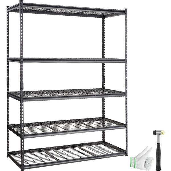 Vevor Scaffale Di Stoccaggio A 5 Livelli Regolabile Con Capacità Di 907,2 Kg Scaffale Per Garage, Scaffale Metallico Organizzatore Nero 152,4 X 61 X 198,1 Cm Per Cucina, Dispensa, Cantina, Bagno, Armadio Per Biancheria-image