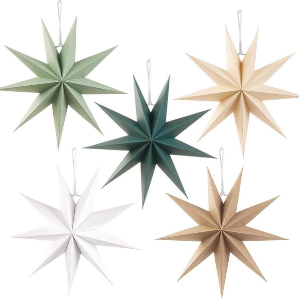Set Di 5 Stelle Di Carta 30Cm Stella Pieghevole Decorazione Di Natale 9 Punti Stelle Pieghevoli Decorazione Della Festa Per La Decorazione Di Natale Decorazione Della Tavola Di Nozze Compleanno-image
