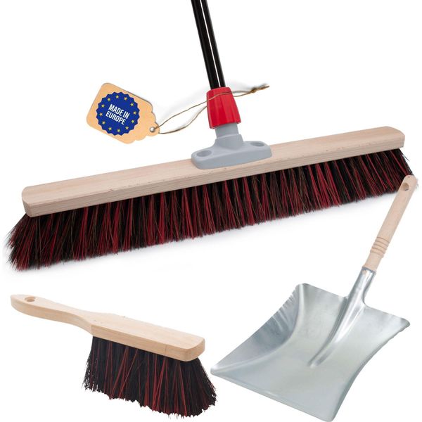 Scopa Stradale Novaliv Con Manico 60 Cm Setole Arenga-Elaston Incl. Set Per Spazzare Nero Composto Da Paletta E Spazzola A Mano Ideale Come Scopa Da Giardino Scopa Per Patio Scopa Per Stalle Scopa Per Spazzare Scopa Per Esterni-image