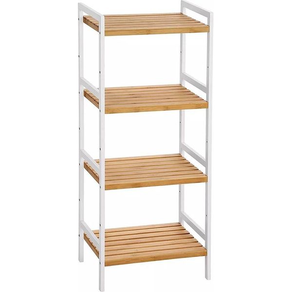 In And Outdoormatch Bamboo Shelf Elyse - Libreria - Scaffale In Piedi - 5 Ripiani - 45 X 31,5 X 142 Cm - Bagno - Cucina - Soggiorno - Bianco Naturale-image