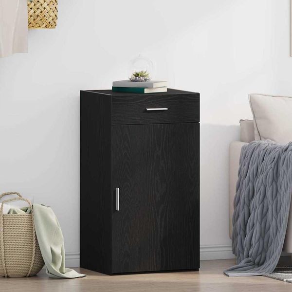 Vidaxl Credenza In Rovere Nero 50 X 42,5 X 93 Cm Materiale In Legno-image