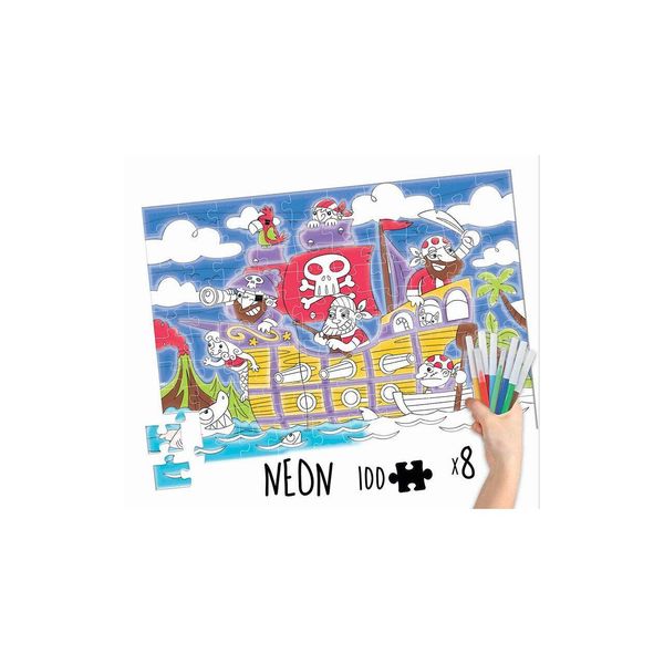 Educa Puzzle Da Colorare Dei Pirati 100 Pezzi Con Pennarelli-image