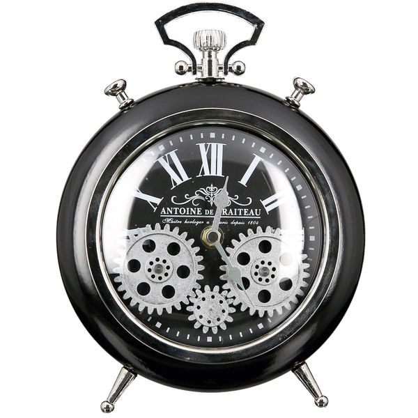 Casablanca Stand-/ Tischuhr, Rund, "Transmission"", ZahnräDermotiv, Glas, Metall, Schwarz, , L. 5,5 Cm, B. 18,5 Cm, H. 25 Cm 50334"-image