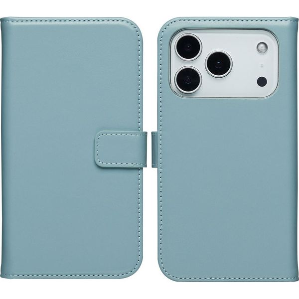 Custodia Per Iphone 17 Pro - Vera Pelle - Custodia Selencia Flip Flap - Azzurro-image