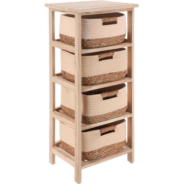 Tendance | Mensola Da Bagno - Mensola Portaoggetti - 37 X 27 X 86 Cm - Marrone-Beige - Mensola Da Bagno - Con 4 Livelli-image