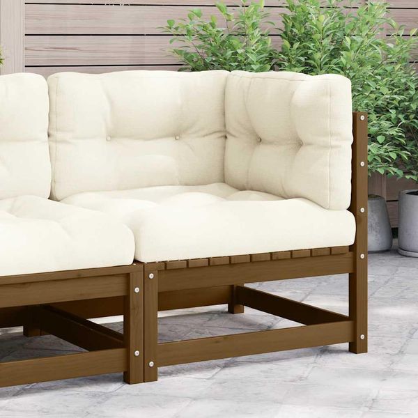 Divano Angolare Da Giardino Con Cuscini Crema In Legno Di Pino Massiccio-image